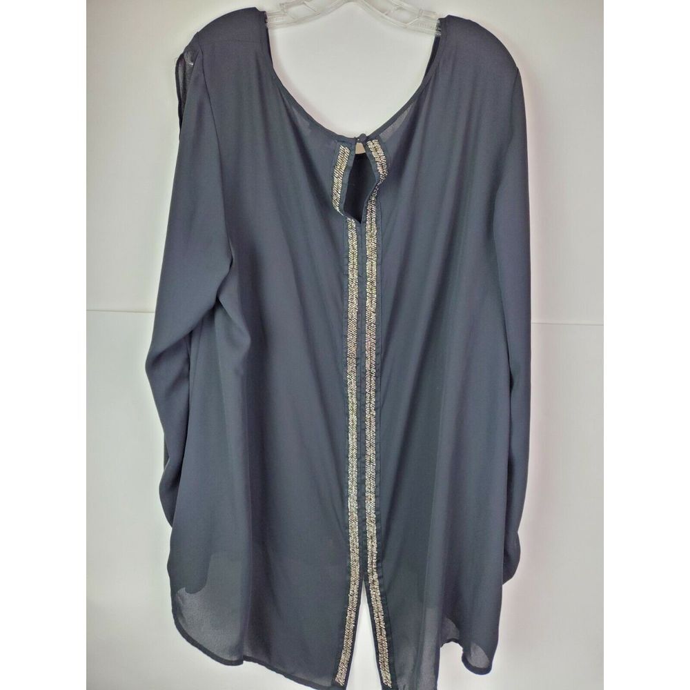 Torrid Womens Blouse Size 3‎ Black Silver Beaded Lightweight Cutout Sleeve LS